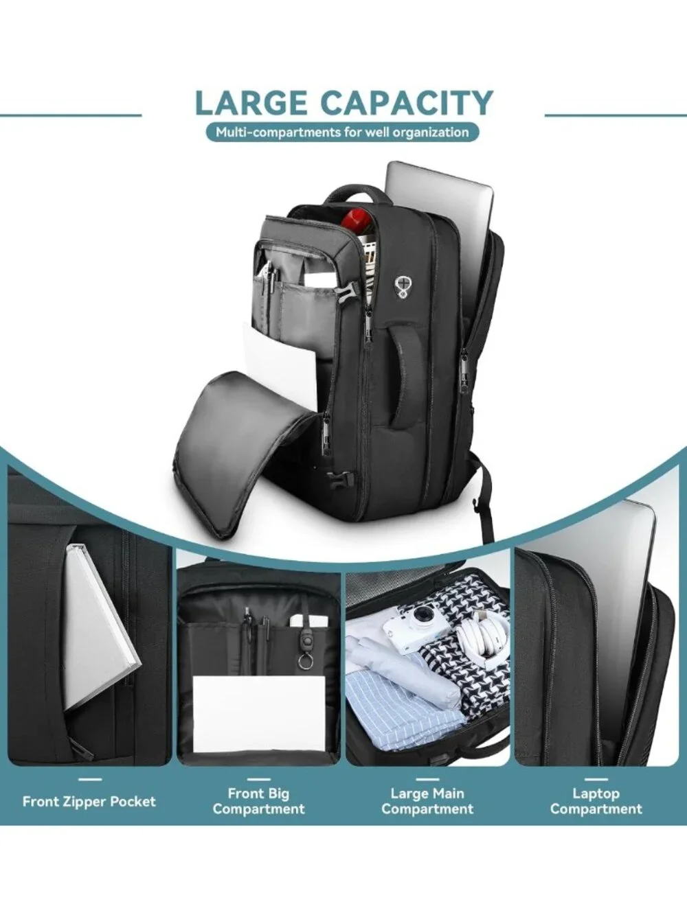 Expandable 50L Travel Backpack, Large Carry-On for Men, Perfect for Adventures